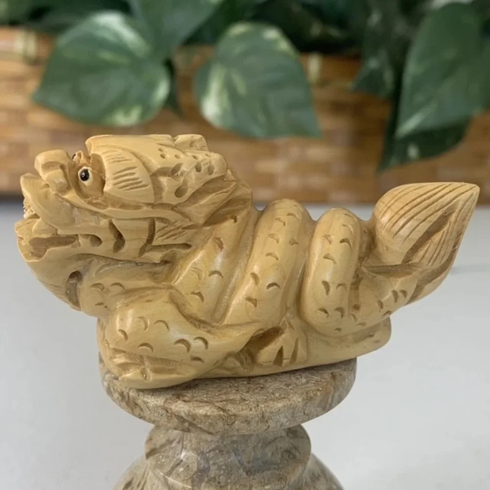 Japanese Netsuke Dragon Snake Beast Boxwood Carving Hand Carved Wood Animal 3.5" - Picture 16 of 16